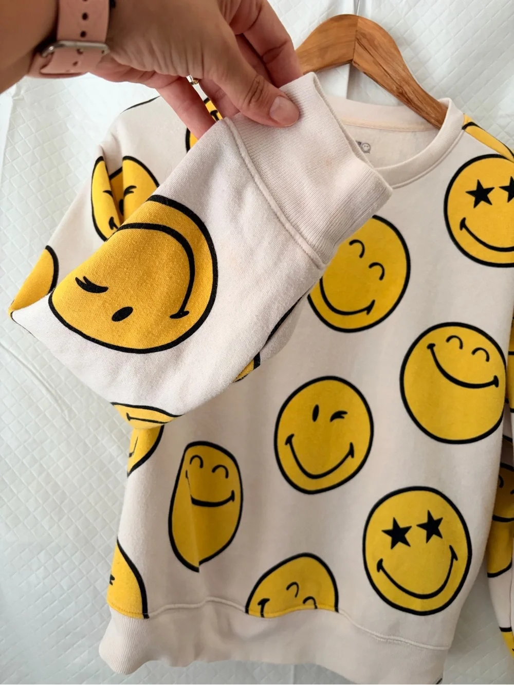 GAP Cream Crewneck with Yellow Smiley Print